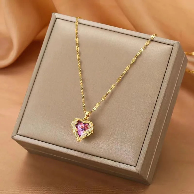 Top Luxury Colorful Crystal Ocean Heart Pendant Necklace - Image 3