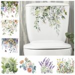 Transform Your Bathroom with Green Plant Leaves Toilet Stickers