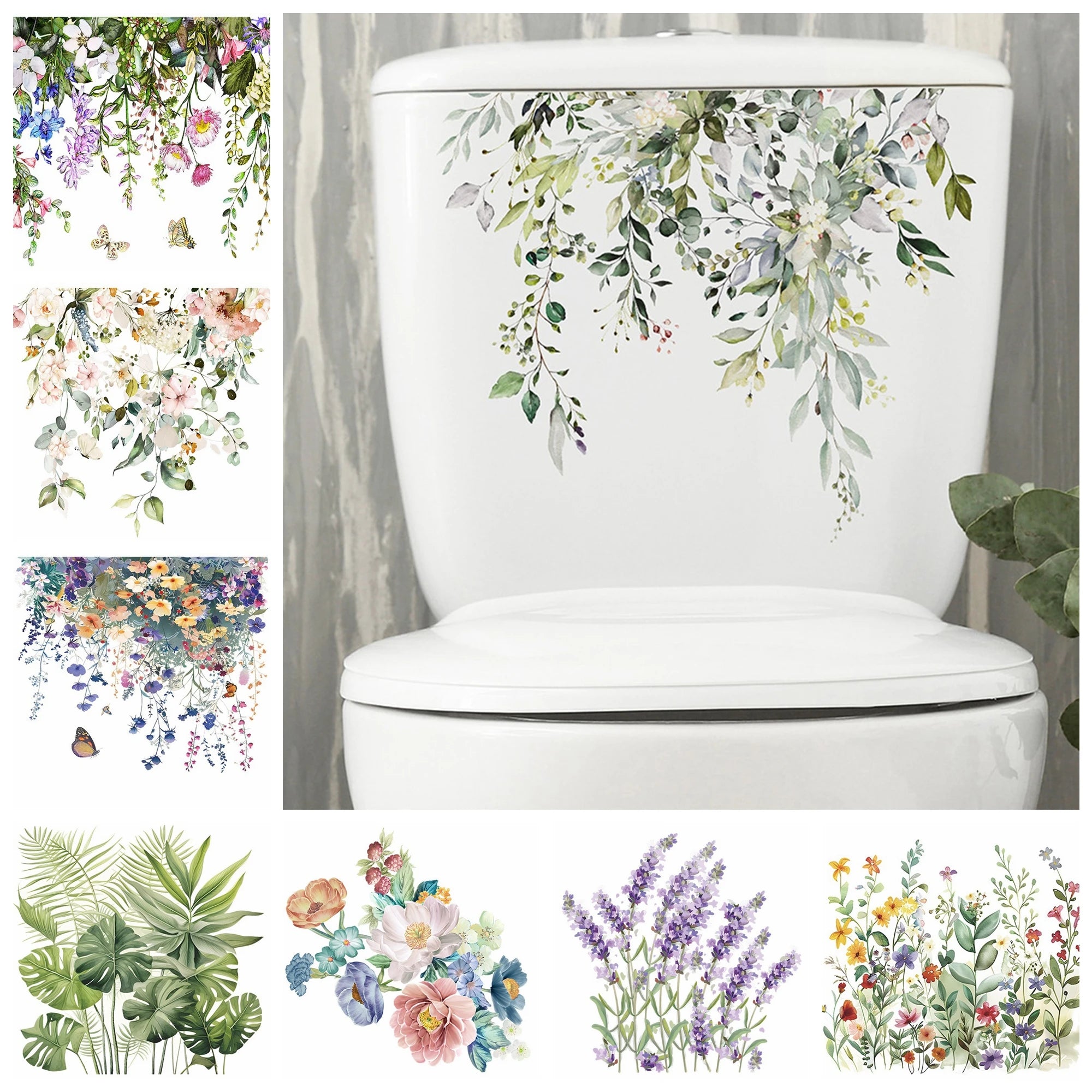 Transform Your Bathroom with Green Plant Leaves Toilet Stickers