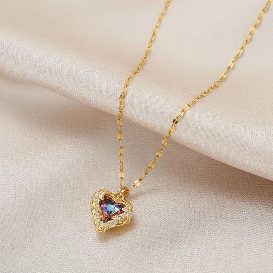 Top Luxury Colorful Crystal Ocean Heart Pendant Necklace - Image 5