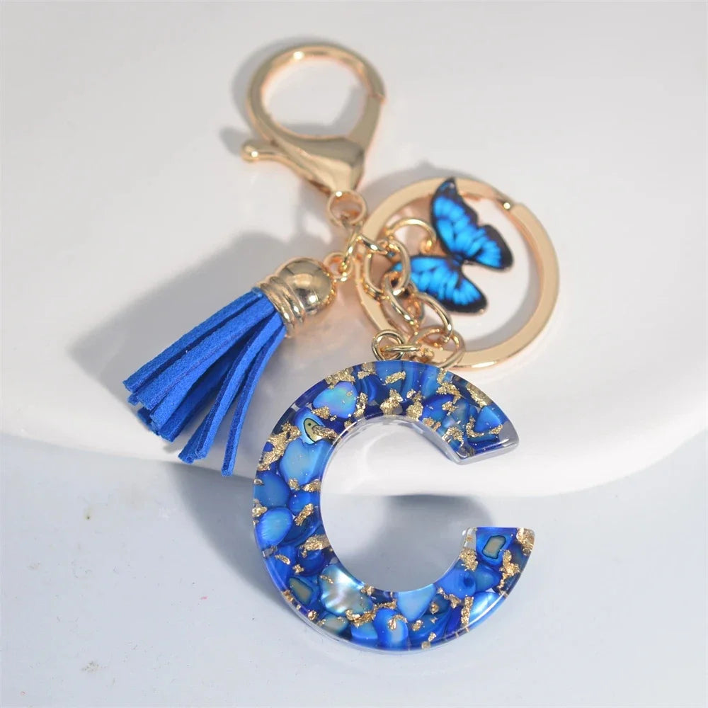 Blue Glazed A-Z Initial Keychain with Butterfly Tassel Pendant – Fashion Gift - Image 9