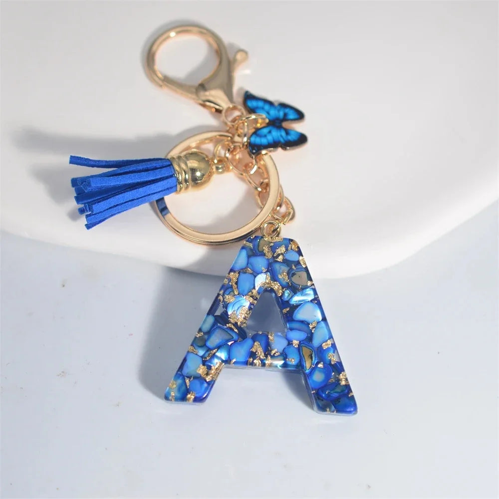 Blue Glazed A-Z Initial Keychain with Butterfly Tassel Pendant – Fashion Gift - Image 7