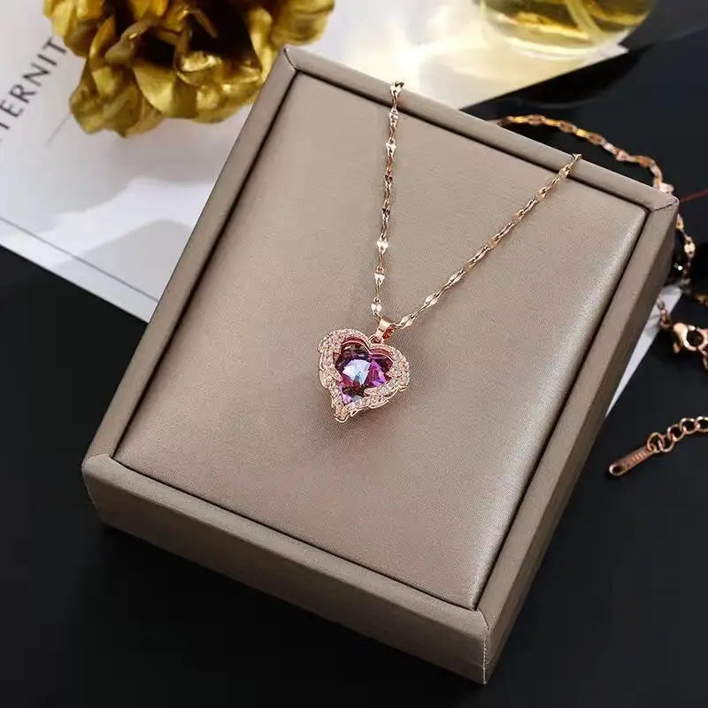 Top Luxury Colorful Crystal Ocean Heart Pendant Necklace - Image 6