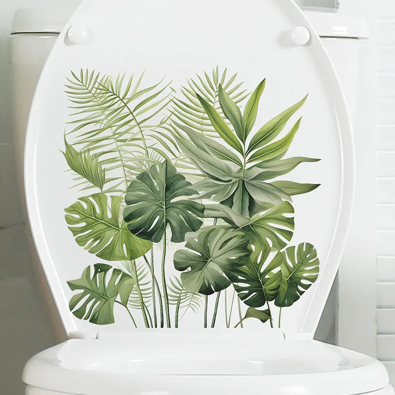 Transform Your Bathroom with Green Plant Leaves Toilet Stickers - Image 11