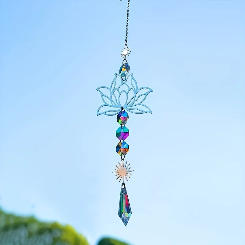 1Pc Metal Lotus and Artificial Crystal Suncatcher Charm - Image 2