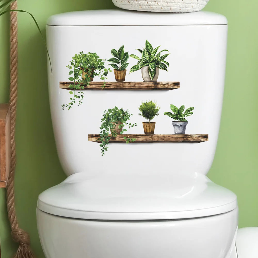 Transform Your Bathroom with Green Plant Leaves Toilet Stickers - Image 30