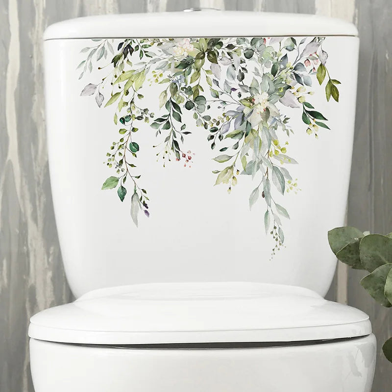 Transform Your Bathroom with Green Plant Leaves Toilet Stickers - Image 4